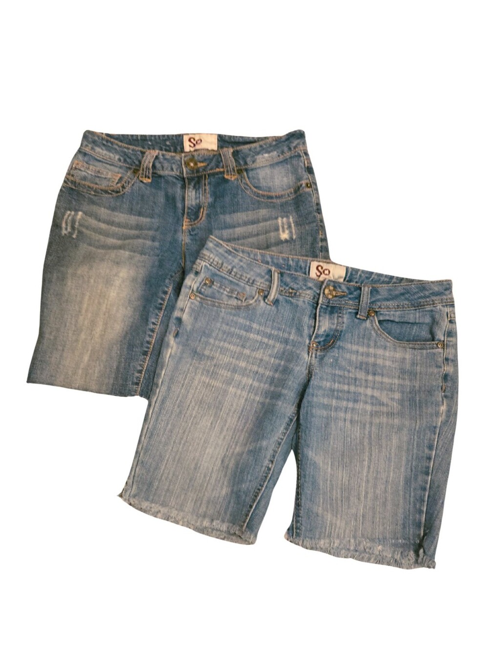 Set Of 2, 90s/Y2K Distressed Thrashed Cut Off Denim Jean Shorts, sz. 5